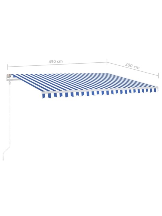 Ručně zatahovací markýza s led světlem 4,5 x 3 m modrobílá