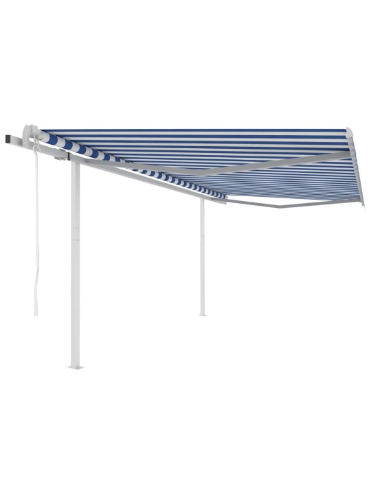 Automatická zatahovací markýza se sloupky 4,5 x 3 m modrobílá