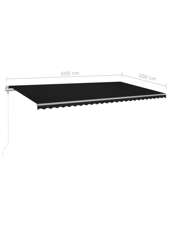 Ručně zatahovací markýza s LED světlem 6 x 3 m antracitová