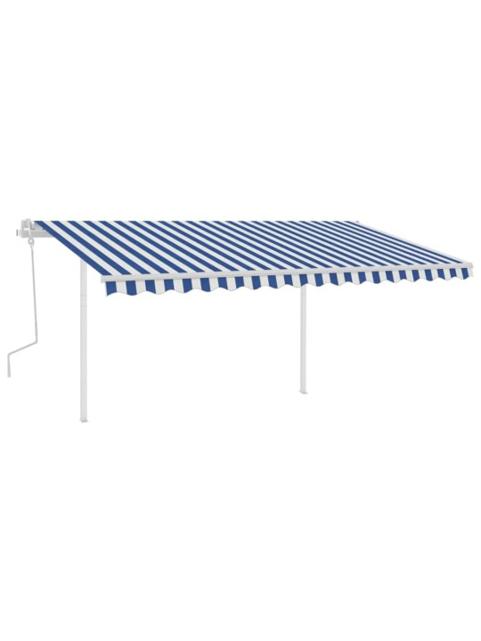 Ručně zatahovací markýza se sloupky 4 x 3,5 m modrobílá