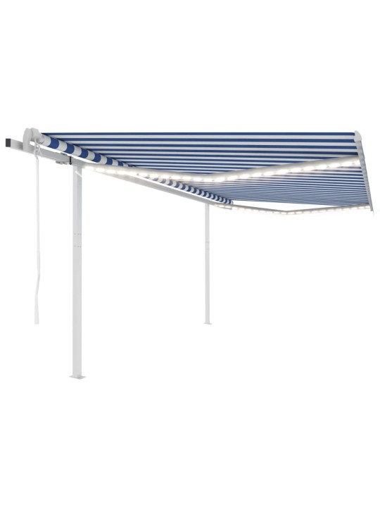 Automatická markýza LED a senzor větru 4,5 x 3,5 m modrobílá