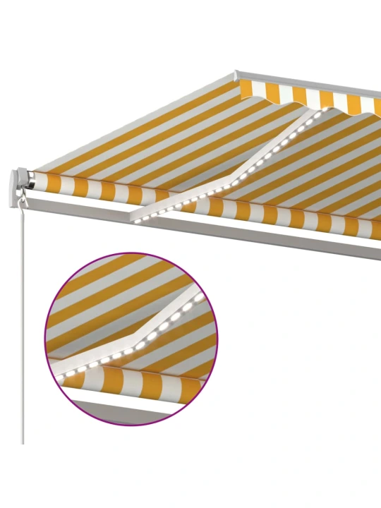 Automatická markýza LED a senzor větru 5 x 3,5 m žlutobílá