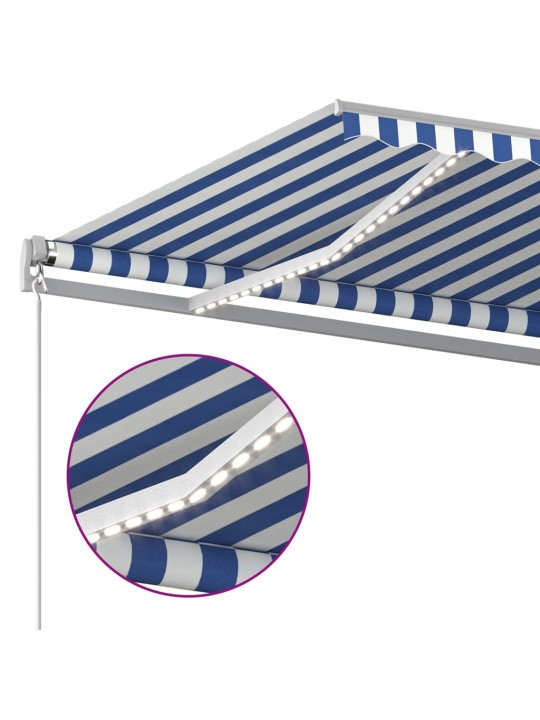 Automatická markýza LED a senzor větru 6 x 3,5 m modrobílá