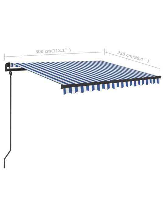 Ručně zatahovací markýza s LED světlem 3 x 2,5 m modrá a bílá
