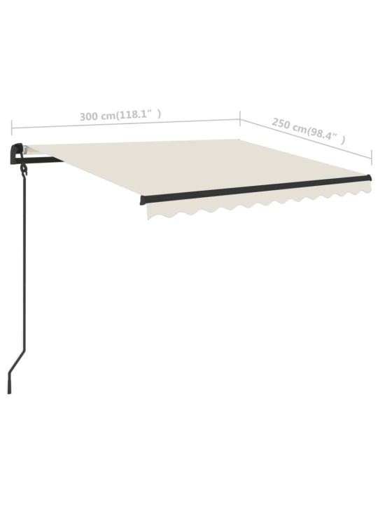 Ručně zatahovací markýza s LED světlem 3 x 2,5 m krémová