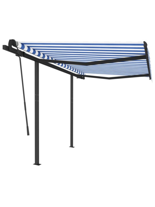 Ručně zatahovací markýza se sloupky 3,5 x 2,5 m modrobílá