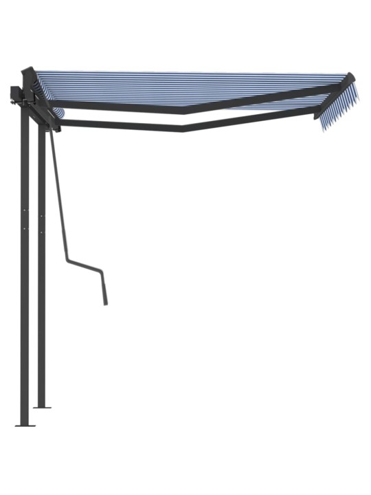Ručně zatahovací markýza se sloupky 3,5 x 2,5 m modrobílá