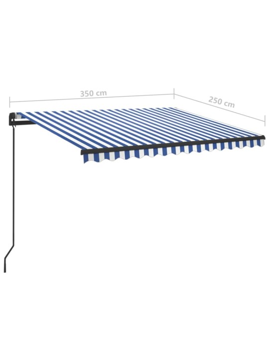 Ručně zatahovací markýza s LED světlem 3,5 x 2,5 m modrobílá