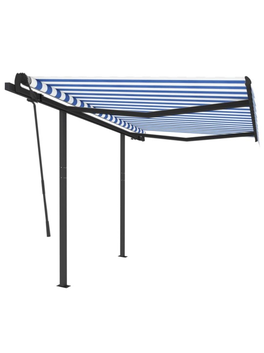 Automatická zatahovací markýza se sloupky 3,5 x 2,5 m modrobílá