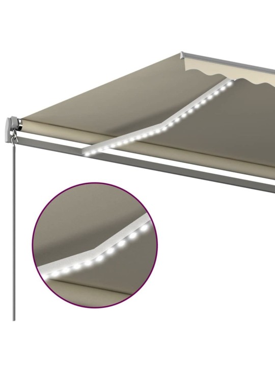 Ručně zatahovací markýza s LED světlem 6 x 3 m krémová