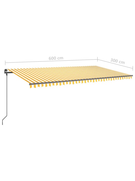 Automatická markýza LED a senzor větru 6 x 3 m žlutobílá
