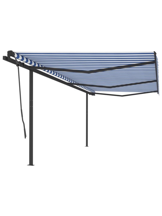 Ručně zatahovací markýza se sloupky 6 x 3,5 m modrobílá