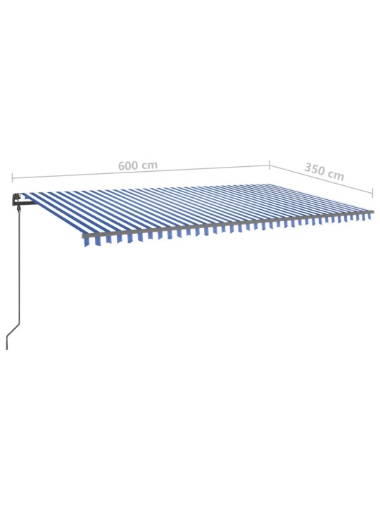 Automatická markýza LED a senzor větru 6 x 3,5 m modrobílá