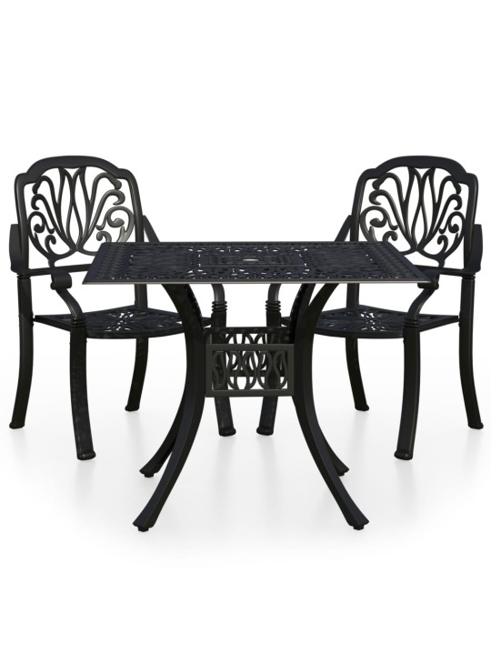 3dílný bistro set litý hliník černý