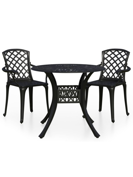 3dílný bistro set litý hliník černý