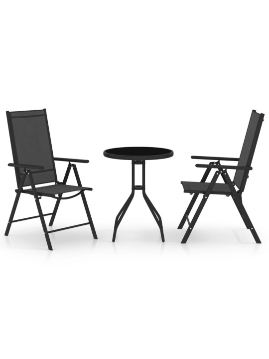 3dílný bistro set hliník a textilen černý