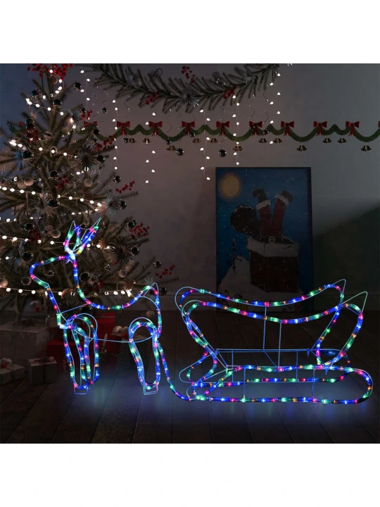 Vánoční dekorace sobi a sáně venkovní 252 LED diod