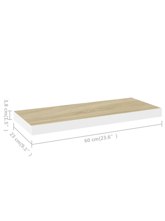 Plovoucí nástěnné police 4 ks dub a bílé 60 x 23,5 x 3,8 cm MDF