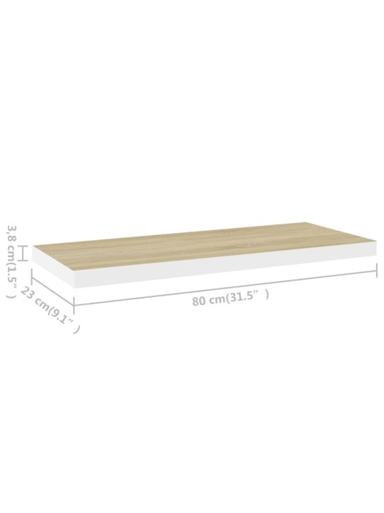 Plovoucí nástěnné police 4 ks dub a bílé 80 x 23,5 x 3,8 cm MDF