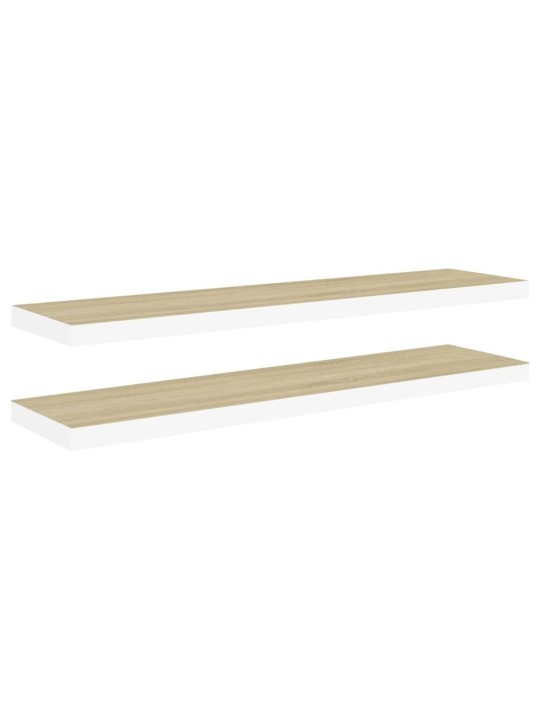 Plovoucí nástěnné police 2 ks dub a bílé 90x23,5x3,8 cm MDF