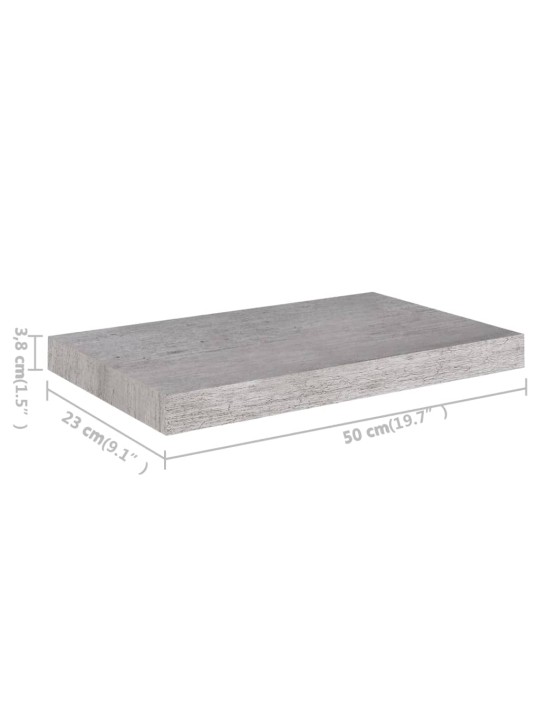Plovoucí nástěnné police 2 ks betonově šedé 50x23x3,8 cm MDF