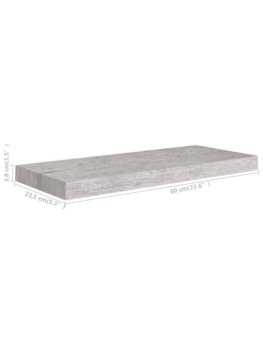 Plovoucí nástěnné police 2 ks betonově šedé 60x23,5x3,8 cm MDF