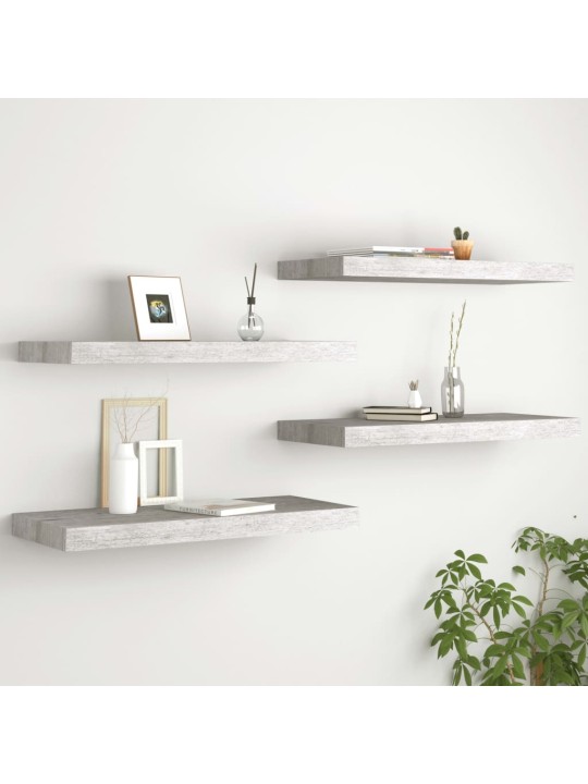 Plovoucí nástěnné police 4 ks betonově šedé 60x23,5x3,8 cm MDF