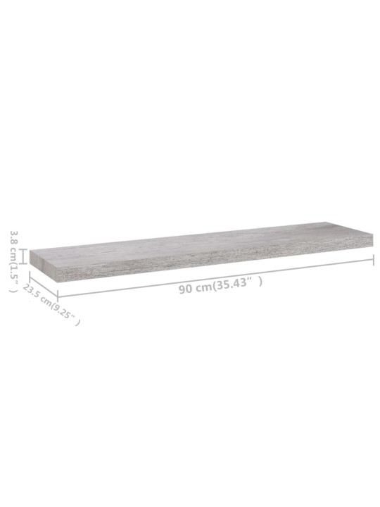 Plovoucí nástěnné police 2 ks betonově šedé 90x23,5x3,8 cm MDF