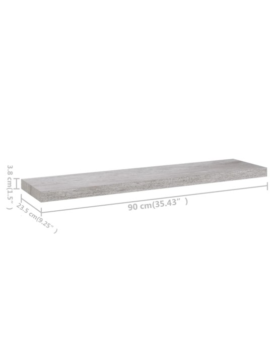 Plovoucí nástěnné police 4 ks betonově šedé 90x23,5x3,8 cm MDF
