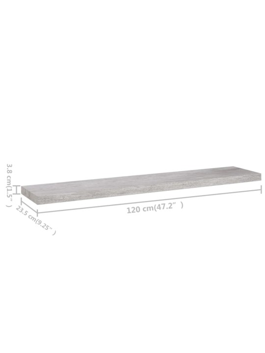 Plovoucí nástěnné police 4 ks betonově šedé 120x23,5x3,8 cm MDF
