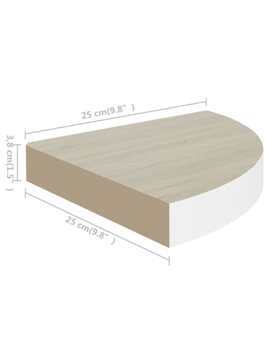 Nástěnné rohové police 4 ks dub a bílé 25 x 25 x 3,8 cm MDF