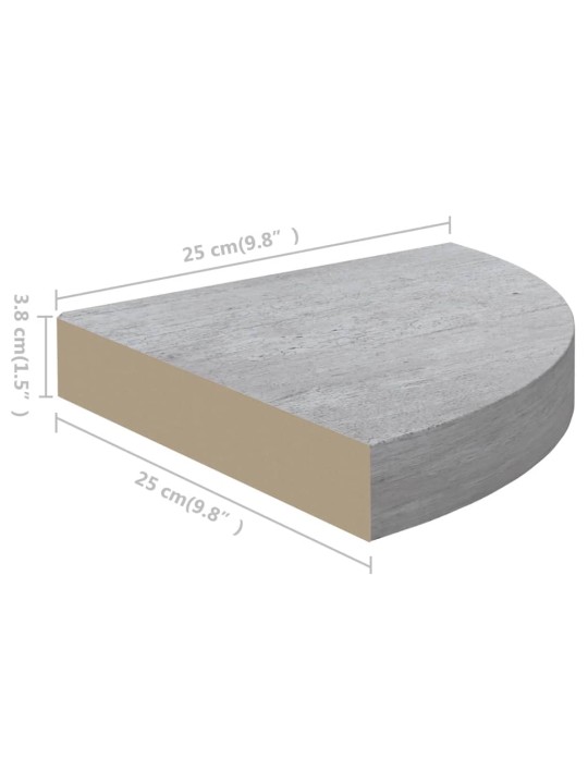 Nástěnné rohové police 2 ks betonově šedé 25 x 25 x 3,8 cm MDF