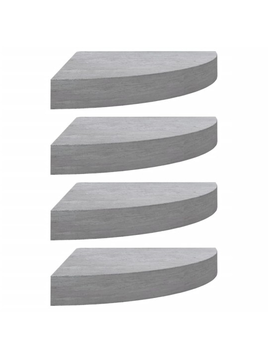 Nástěnné rohové police 4 ks betonově šedé 25 x 25 x 3,8 cm MDF