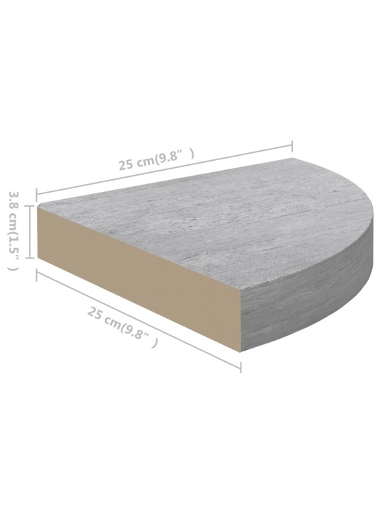 Nástěnné rohové police 4 ks betonově šedé 25 x 25 x 3,8 cm MDF