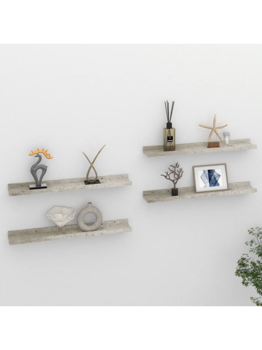 Nástěnné police 4 ks betonově šedé 60 x 9 x 3 cm