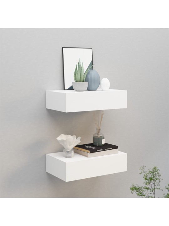 Nástěnné police se zásuvkou 2 ks bílé 40 x 23,5 x 10 cm MDF