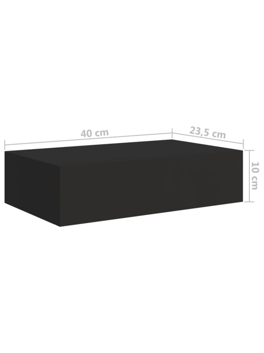 Nástěnná police se zásuvkou černá 40 x 23,5 x 10 cm MDF