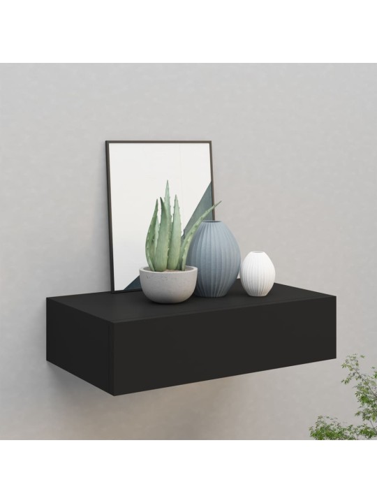 Nástěnná police se zásuvkou černá 40 x 23,5 x 10 cm MDF