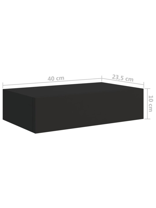 Nástěnné police se zásuvkou 2 ks černé 40 x 23,5 x 10 cm MDF