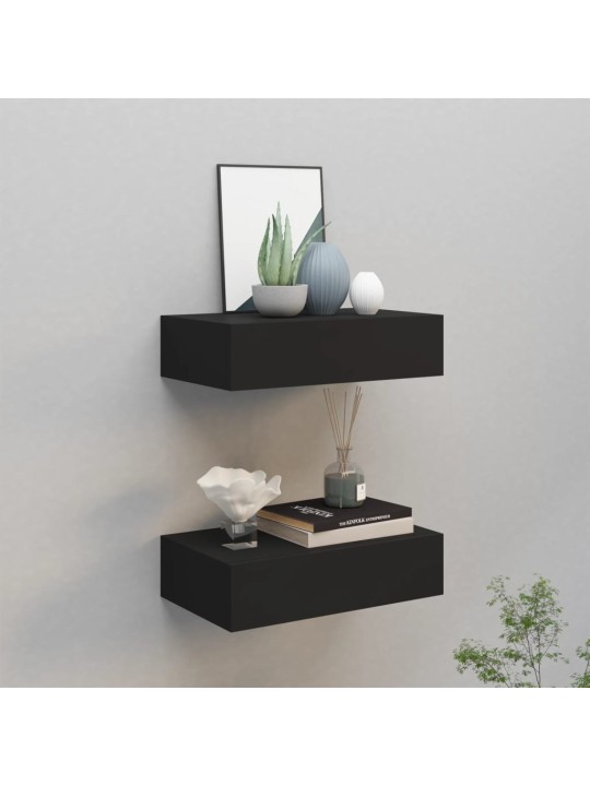Nástěnné police se zásuvkou 2 ks černé 40 x 23,5 x 10 cm MDF