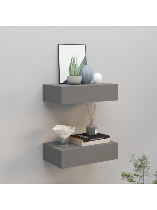 Nástěnné police se zásuvkou 2 ks šedé 40 x 23,5 x 10 cm MDF
