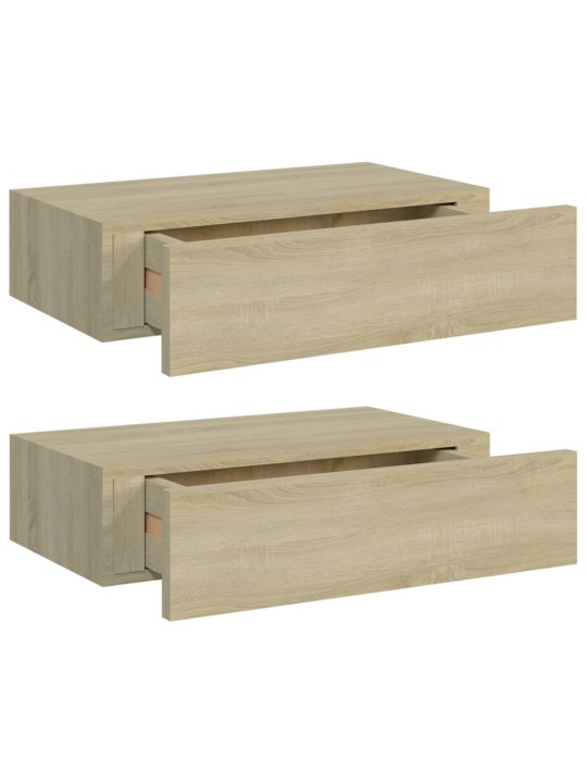 Nástěnné police se zásuvkou 2 ks dub 40 x 23,5 x 10 cm MDF