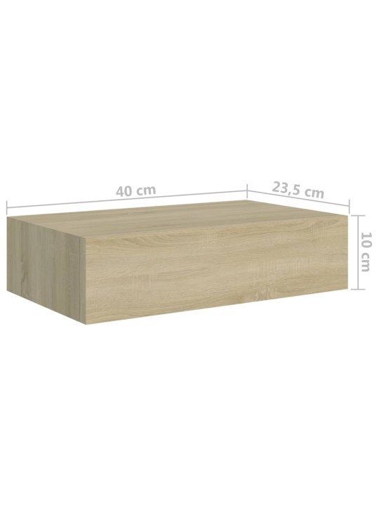 Nástěnné police se zásuvkou 2 ks dub 40 x 23,5 x 10 cm MDF