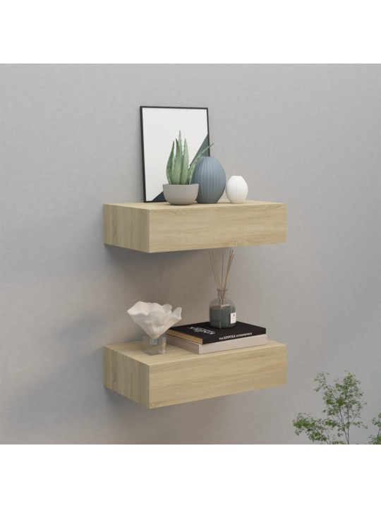 Nástěnné police se zásuvkou 2 ks dub 40 x 23,5 x 10 cm MDF