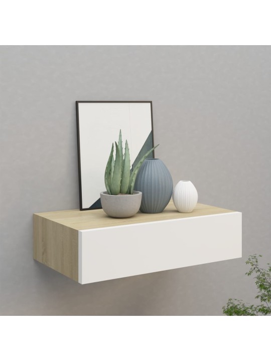 Nástěnná police se zásuvkou dub a bílá 40 x 23,5 x 10 cm MDF