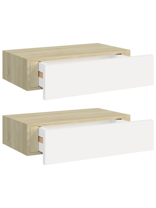 Nástěnné police se zásuvkou 2 ks dub a bílé 40x23,5x10 cm MDF