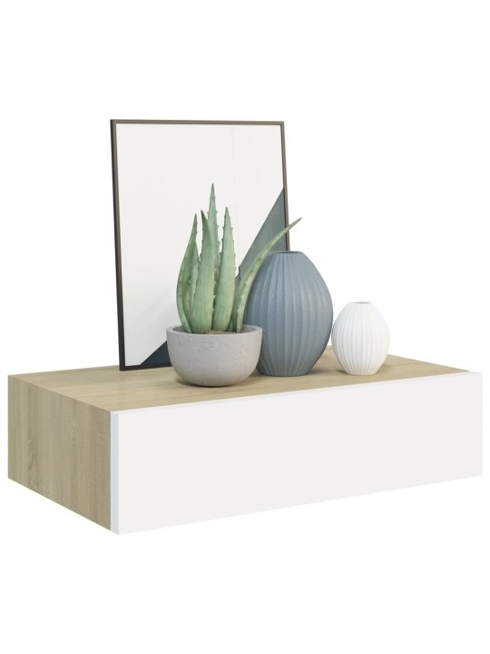 Nástěnné police se zásuvkou 2 ks dub a bílé 40x23,5x10 cm MDF