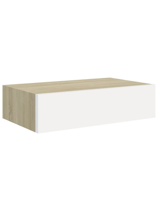Nástěnné police se zásuvkou 2 ks dub a bílé 40x23,5x10 cm MDF