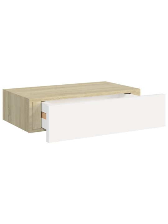 Nástěnné police se zásuvkou 2 ks dub a bílé 40x23,5x10 cm MDF