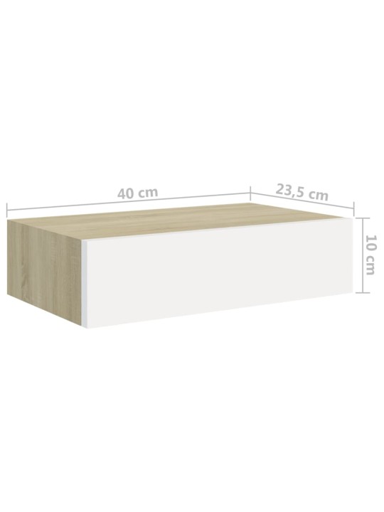 Nástěnné police se zásuvkou 2 ks dub a bílé 40x23,5x10 cm MDF